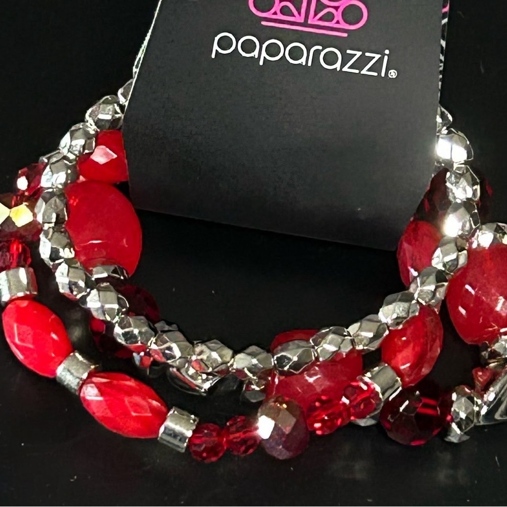 Paparazzi Scarlet and Silver Bracelet Set